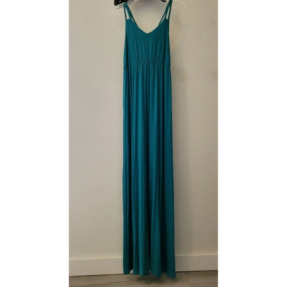 Willi Smith Teal Maxi Dress Boho Size Small Sleeveless V-neck Adjustable Straps - Picture 1 of 8